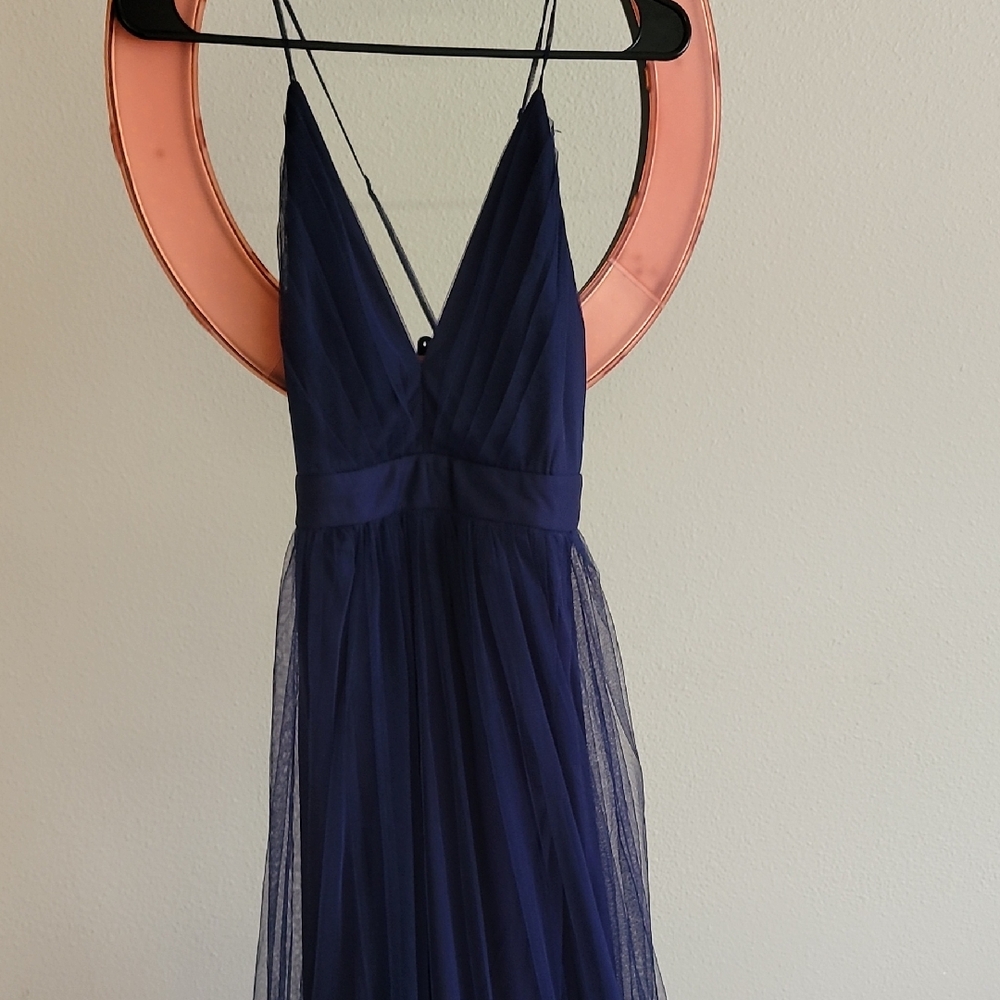 Blue Backless Gown with Spaghetti Straps for